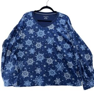Nautica Women's XL Blue‎ Snowflake V-Neck Long Sleeve T-Shirt Top Festive Winter